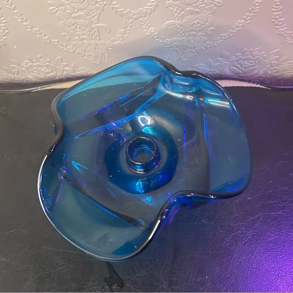 Blue Art Glass Viking Candle holder